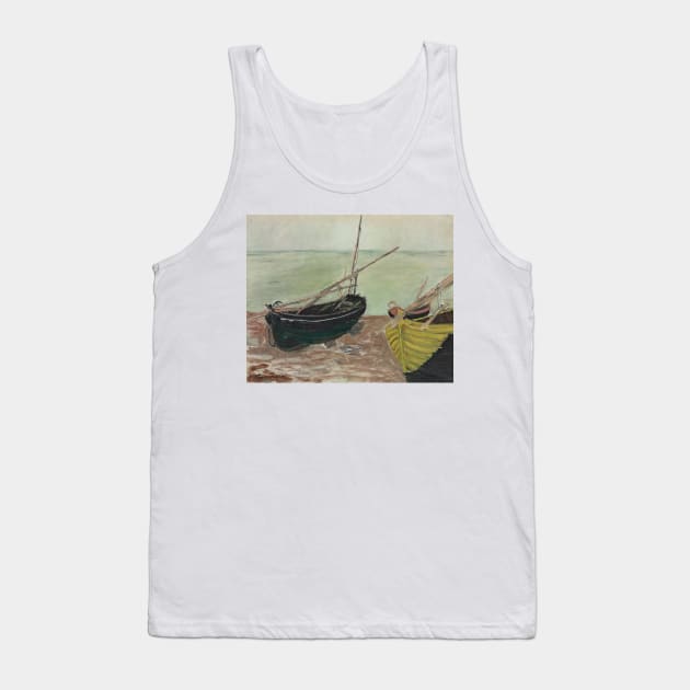 Etude de Bateaux Sur la Plage d'Etretat by Claude Monet Tank Top by Classic Art Stall